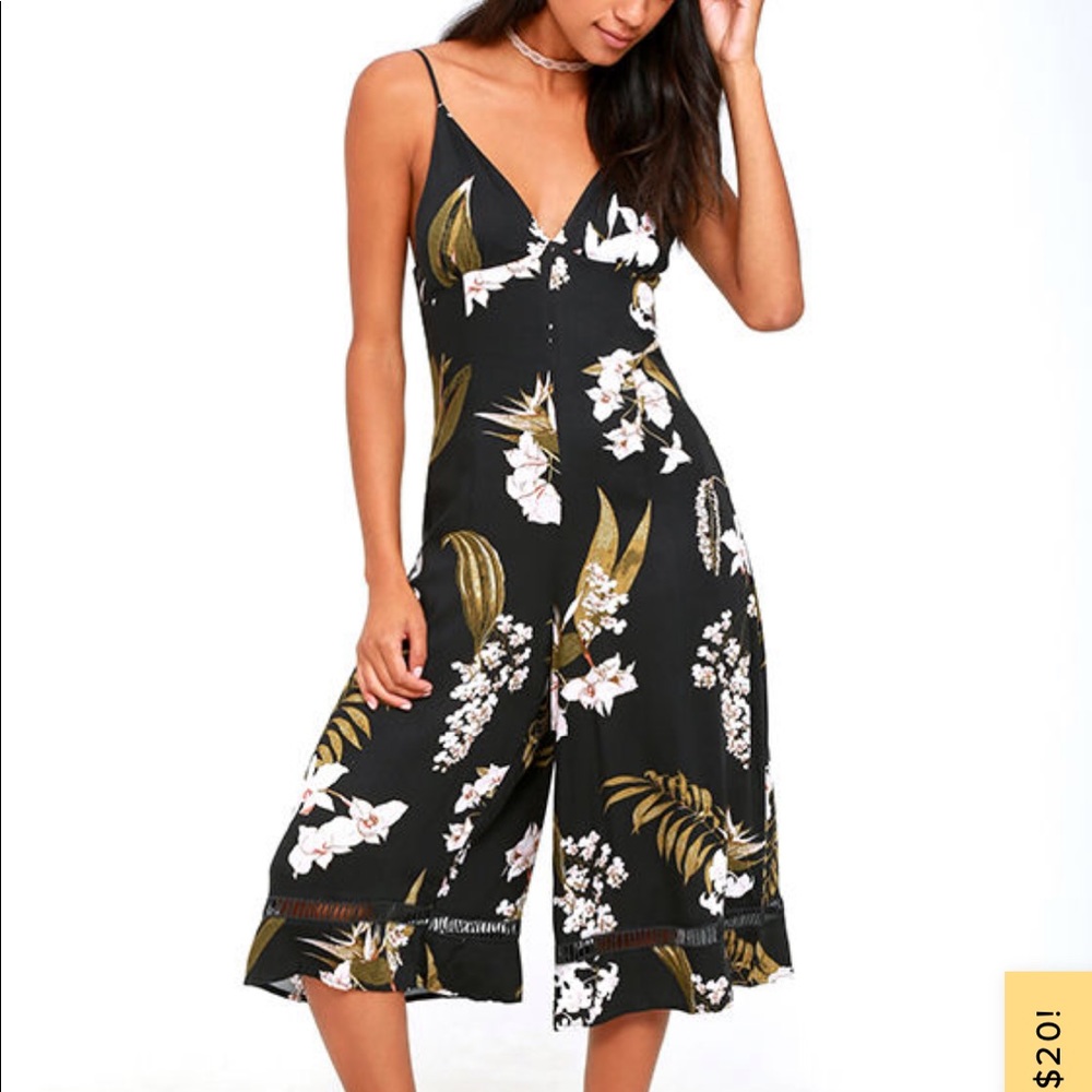 Somedays Lovin' Sweet Light Black Floral Print Midi Cropped Jumpsuit